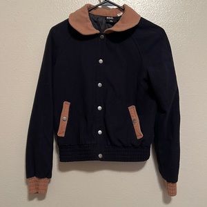 BDG navy bomber jacket with tan collar
